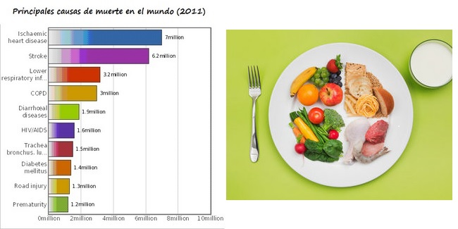 Gráfico principales causas de muerte en el mundo (izda) y menú (drcha)
